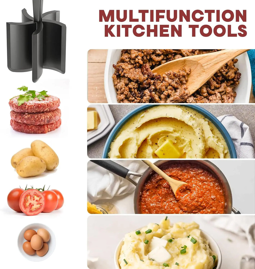 Premium Heat Resistant Masher and Smasher for Ground Beef,Ground Turkey and More,Non Stick Mix Chopper Kitchen Accessories