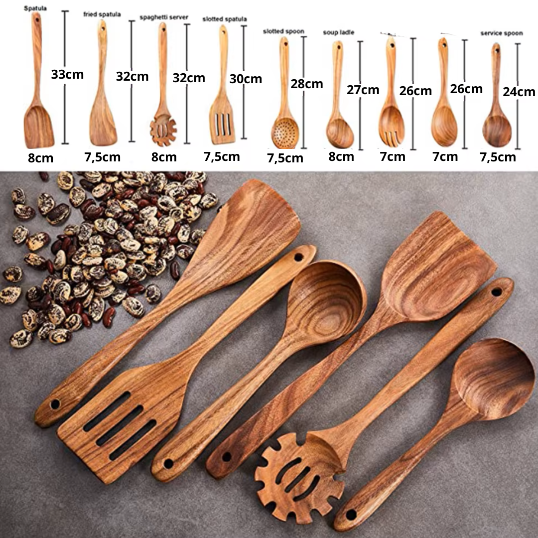 Zestaw 9 drewnianych łyżek z drewna tekowego